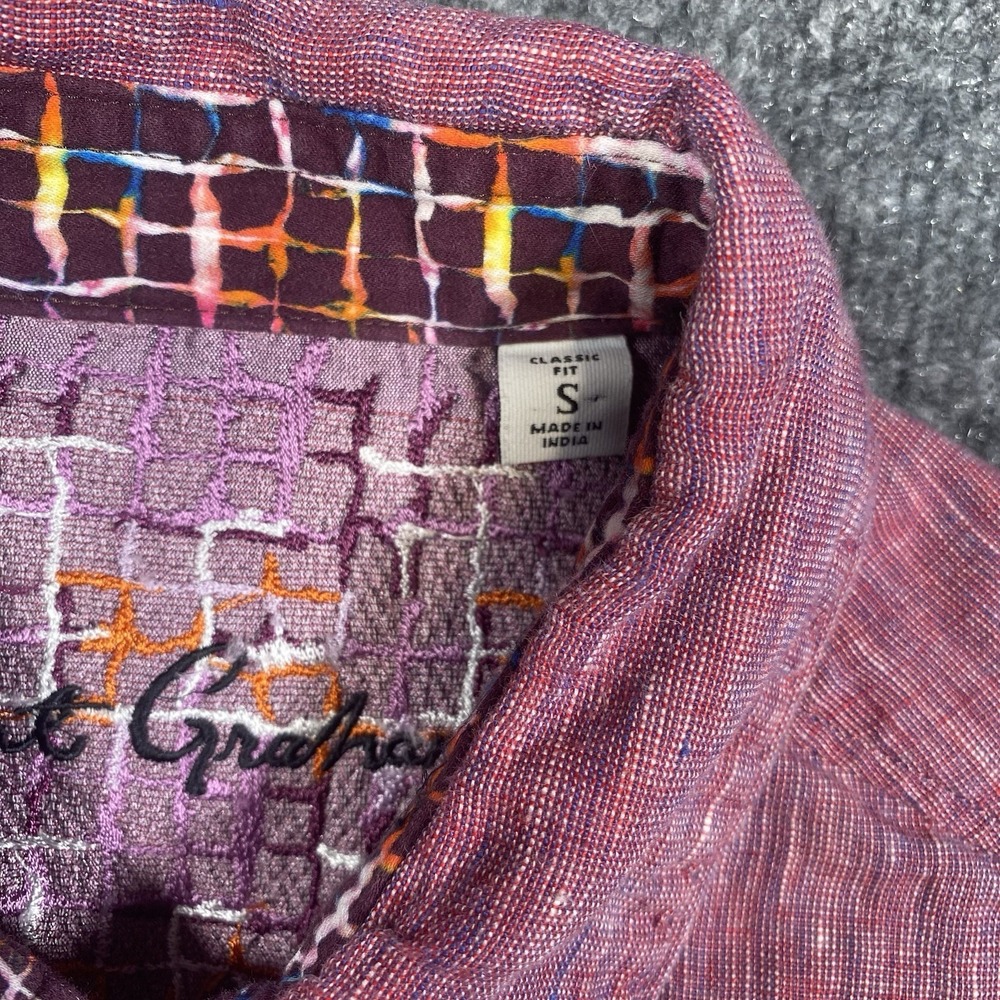 Robert Graham 100% Linen Flip Cuff Short Sleeve Button Shirt Mens Small Designer - Picture 2 of 7